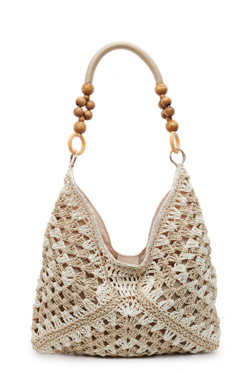 Crochet Patterned Handbag with Beaded Handle