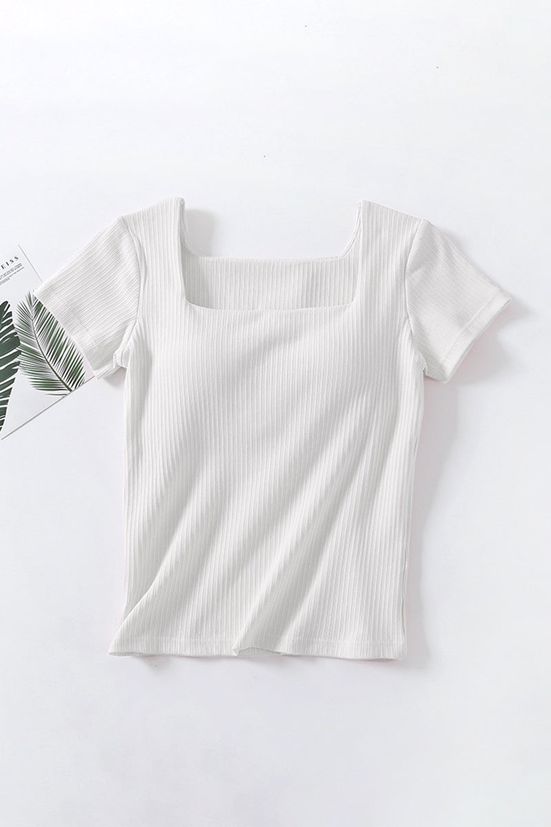 Square Neck Ribbed Short Sleeve Top