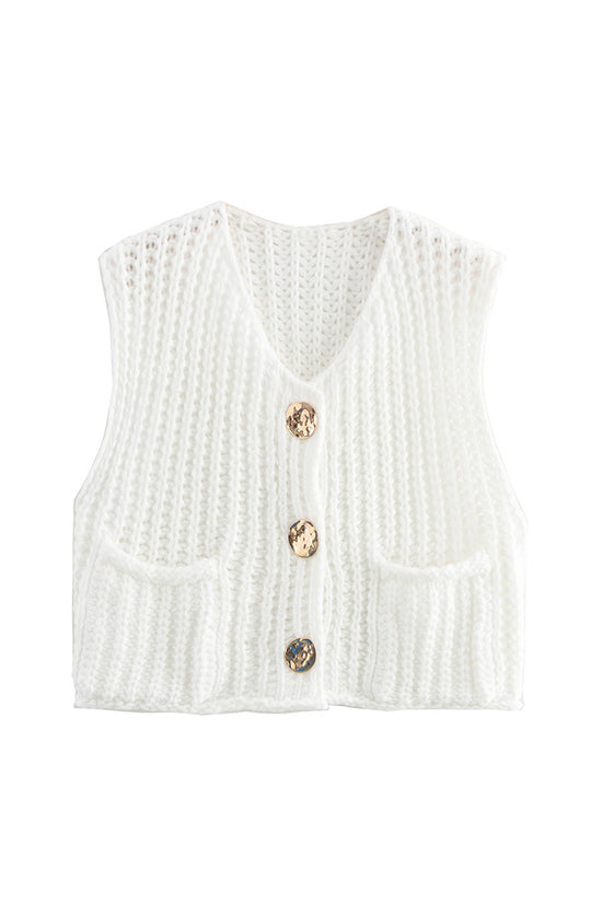 Button-Up Knitted Sweater Vest