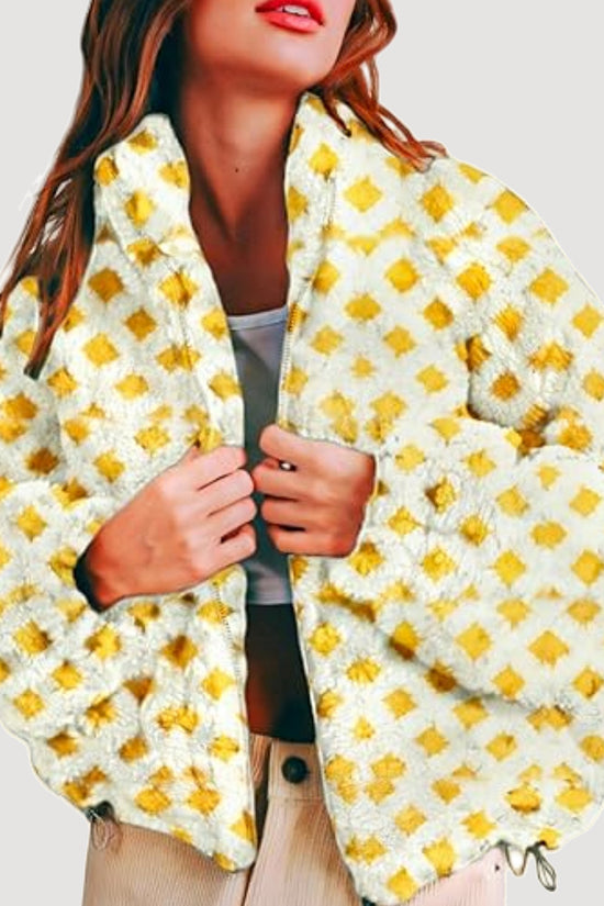 Checkered Zip-Up Casual Coat