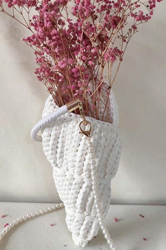 Crochet Cone Handbag with Pearl Strap