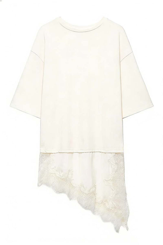 Asymmetrical Lace Hem T-Shirt