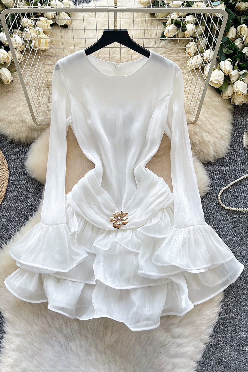 Ruffled Long Sleeve Casual Dress