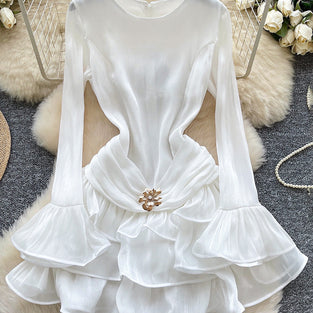 Ruffled Long Sleeve Casual Dress
