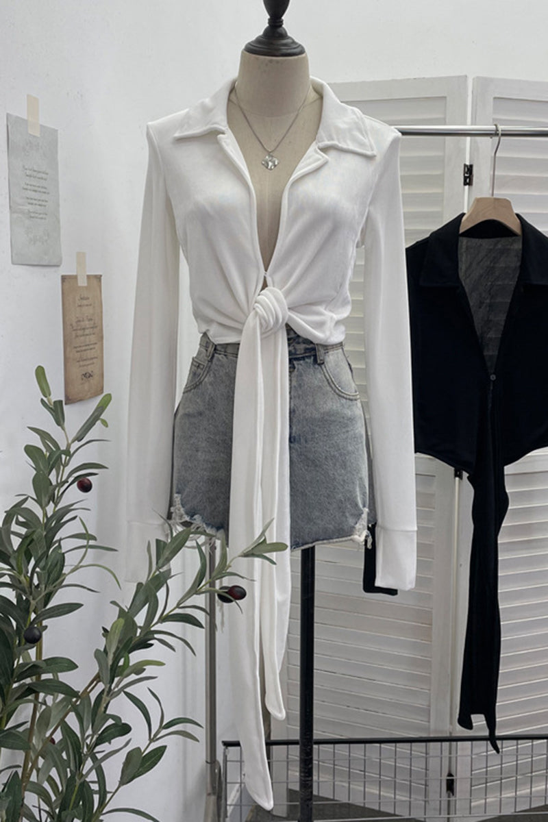 Tie Front Long Sleeve Blouse