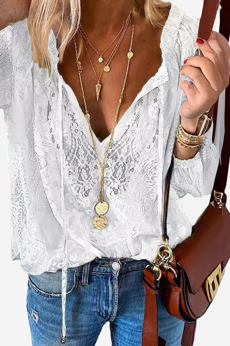 Relaxed V-Neck Lace Blouse
