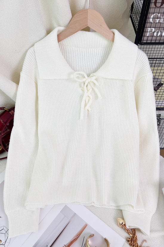 Lace-Up Collared Sweater