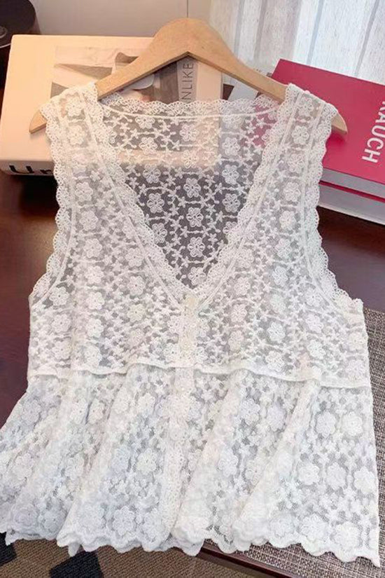Elegant Floral Sleeveless Lace Tank