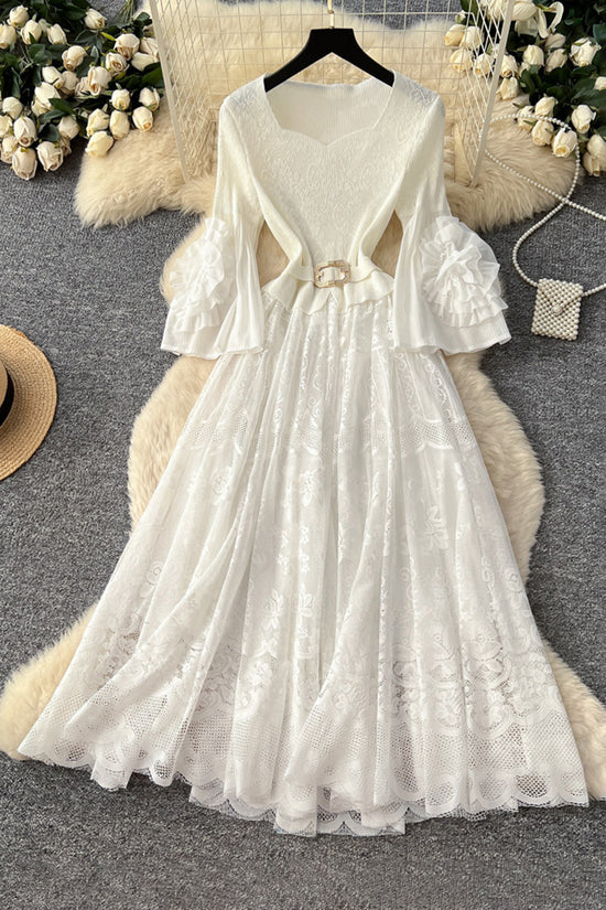 Elegant Petal Sleeve Casual Dress