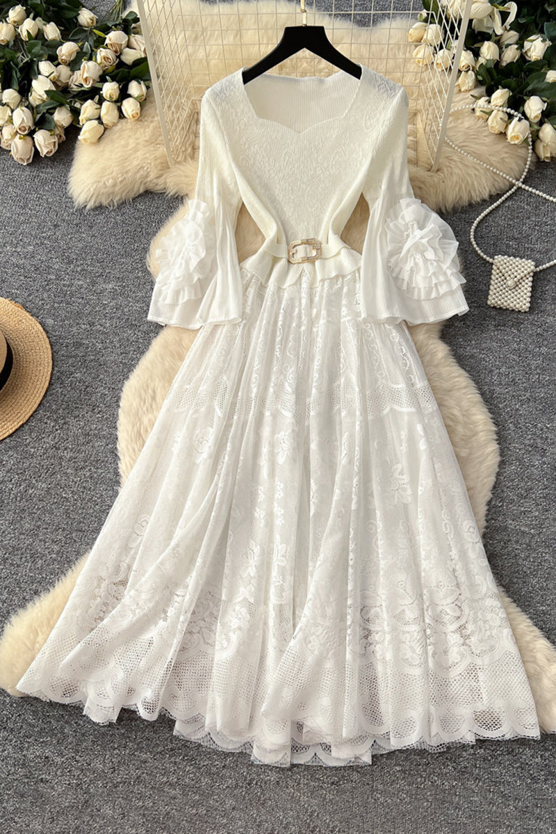 Elegant Petal Sleeve Casual Dress
