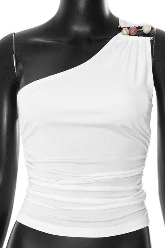 Chic One-Shoulder Ruched Tank Top