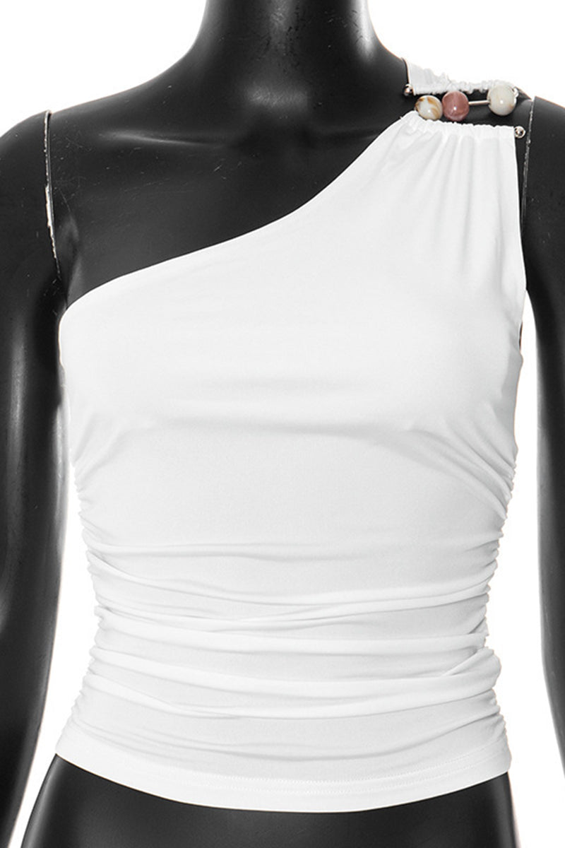 Chic One-Shoulder Ruched Tank Top