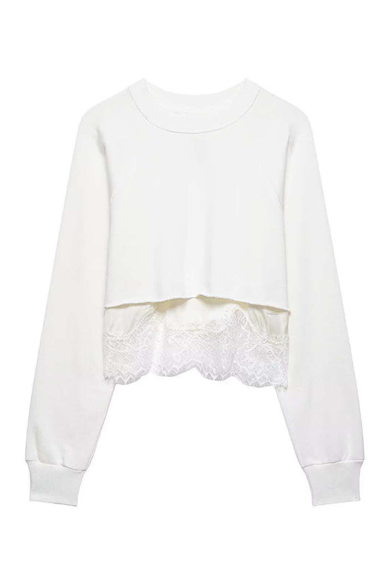 Lace Hem Crop Sweatshirt