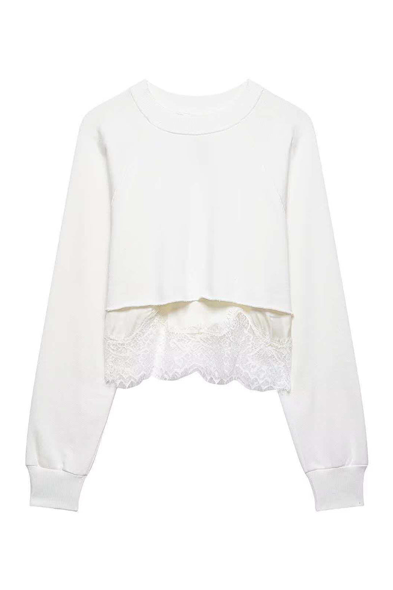 Lace Hem Crop Sweatshirt