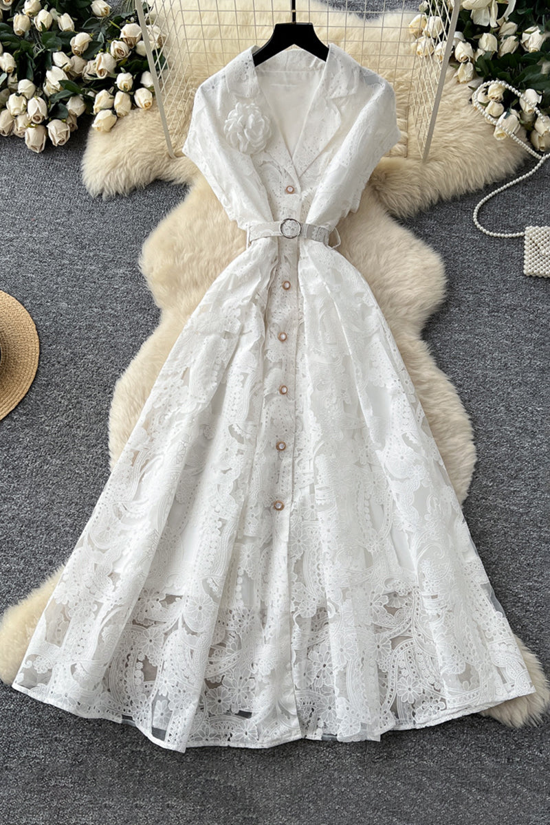 Elegant Button-Up Lace Dress