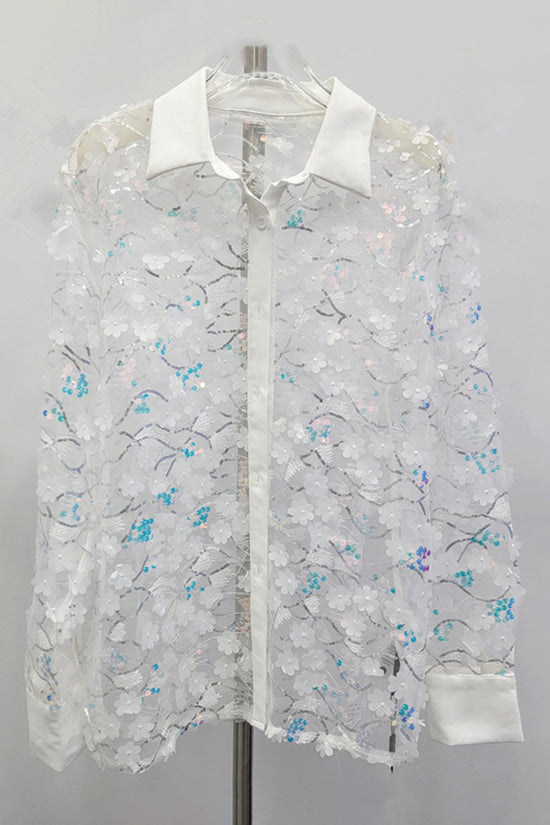 Floral Sheer Button-Up Blouse
