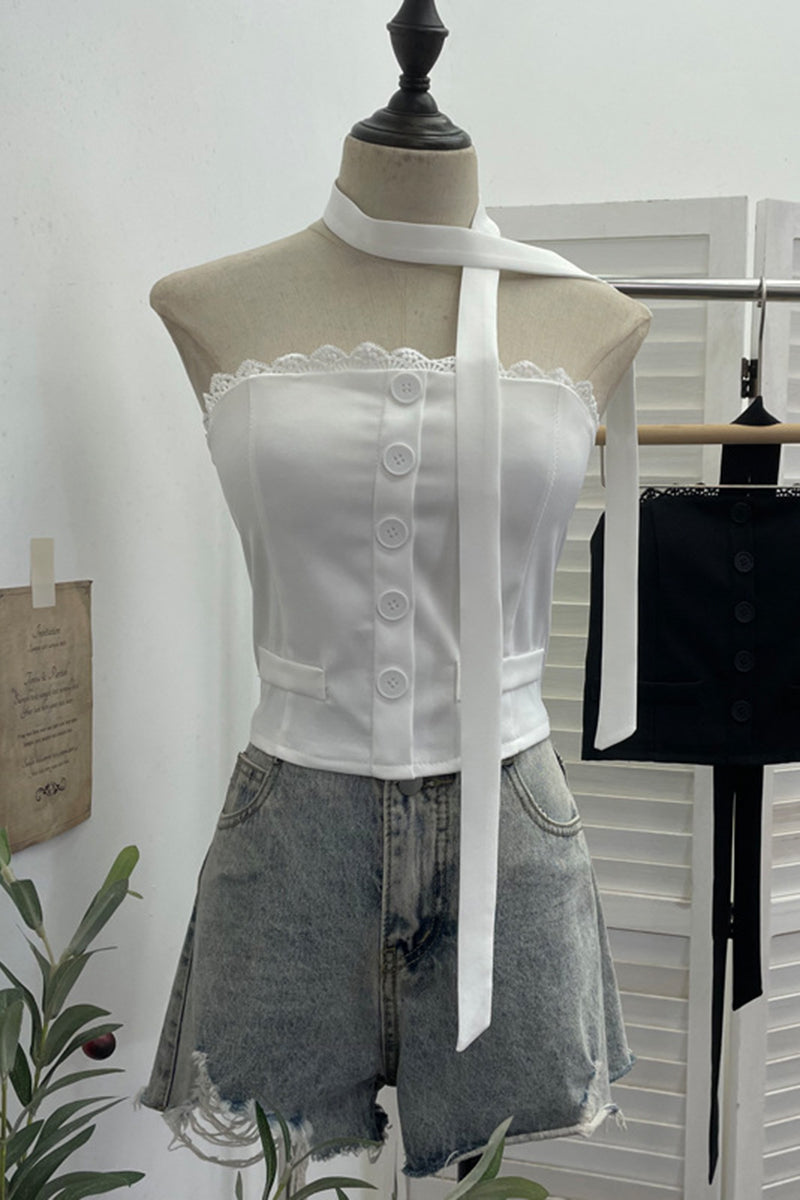 Button-Up Halter Neck Tank Top