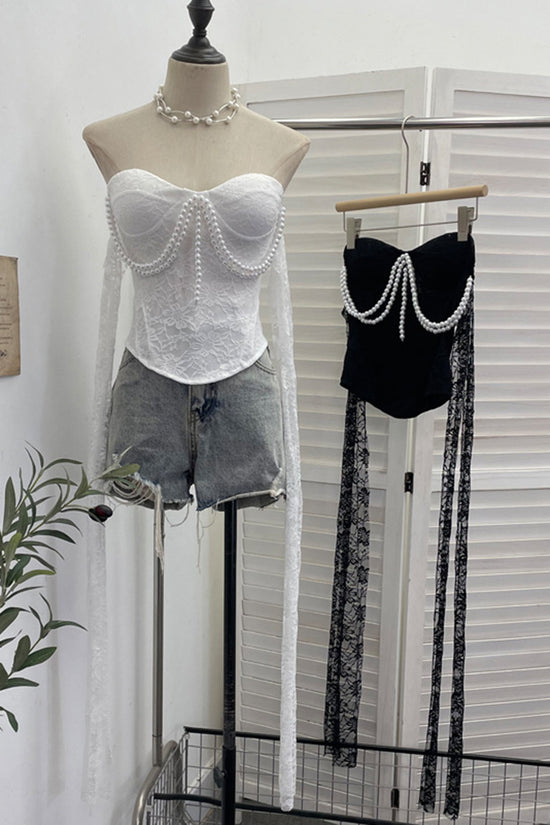 Pearl Embellished Sleeveless Lace Tank