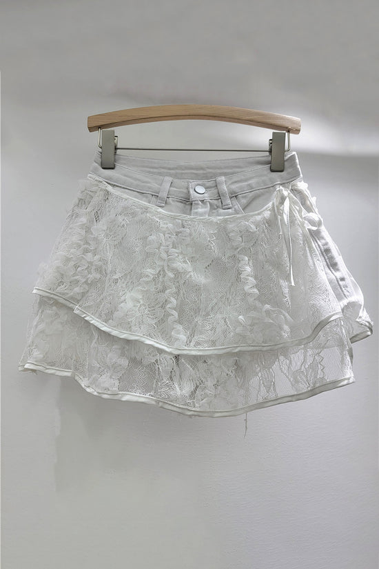 Layered Lace Denim Shorts