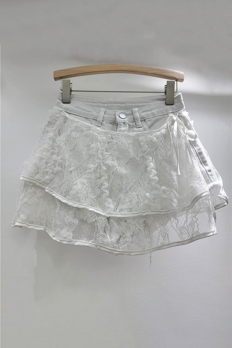 Layered Lace Denim Shorts