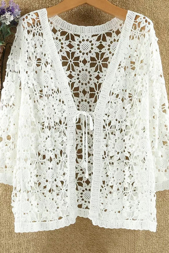 Floral Crochet Open-Front Cardigan