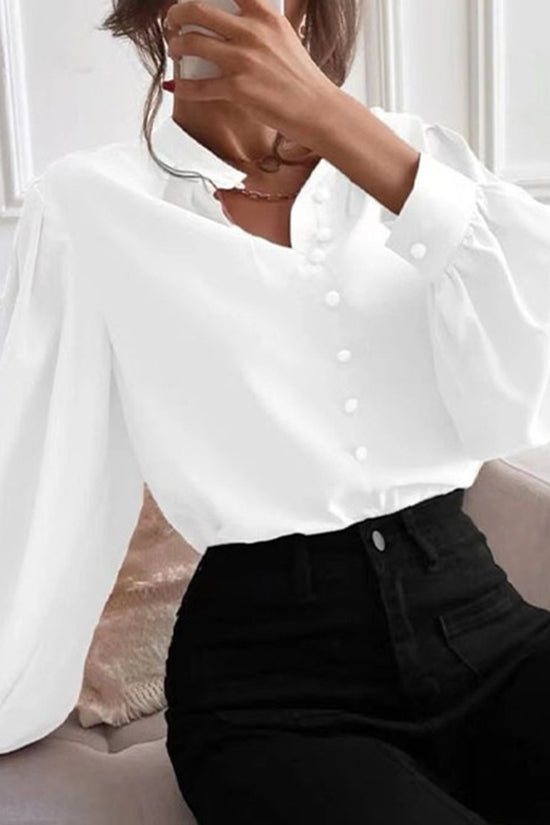 Elegant Puff Sleeve Button-Down Blouse