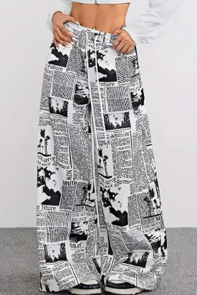 Graphic Print Elastic Waist Casual Pants