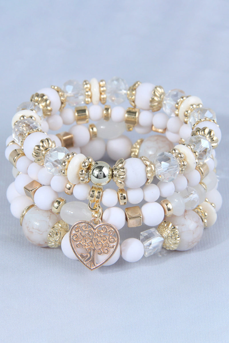 Heart Charm Beaded Bracelet Set