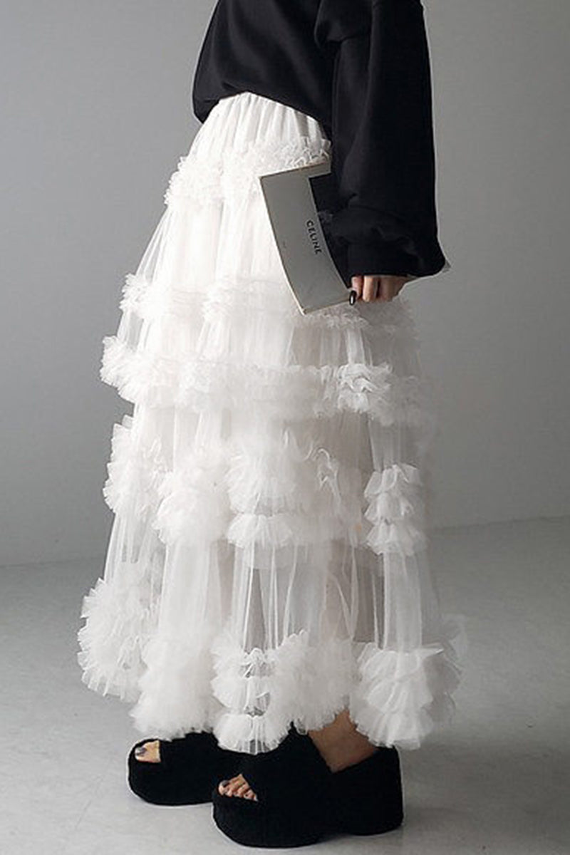 Tiered Midi Skirt with Ruffle Layers