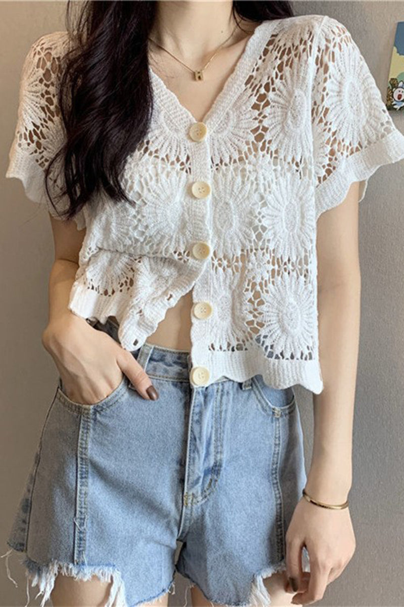 Elegant Lace Cardigan with Openwork Design
