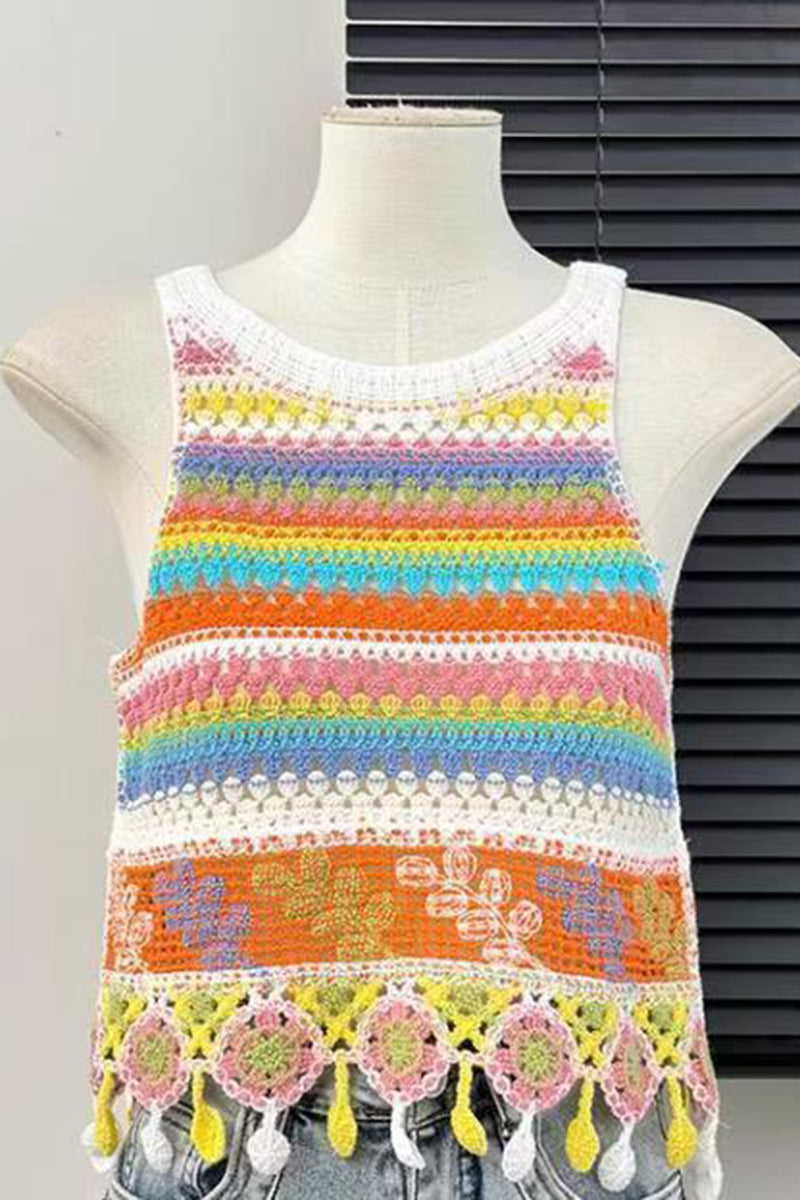 Vibrant Striped Crochet Tank Top
