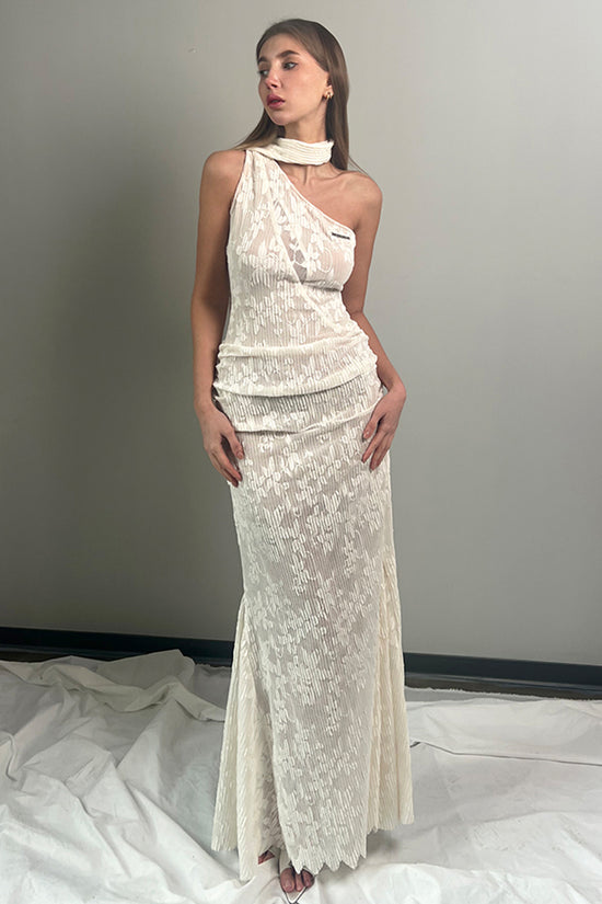 One Shoulder Pleated Maxi Gown