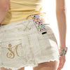 Frayed Hem Studded Denim Skirt