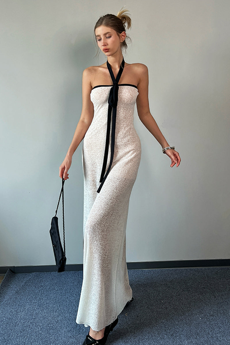 Halter Tie Front Tube Maxi Dress