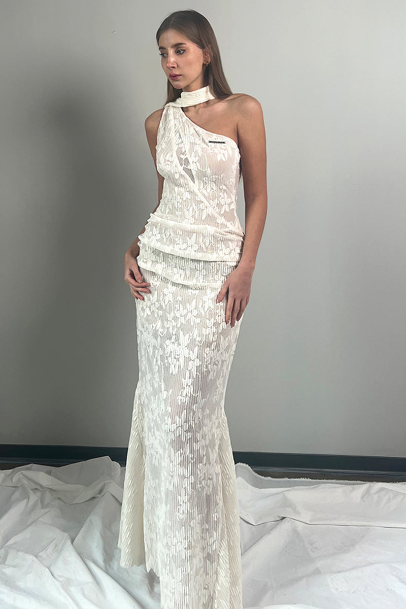 One Shoulder Pleated Maxi Gown