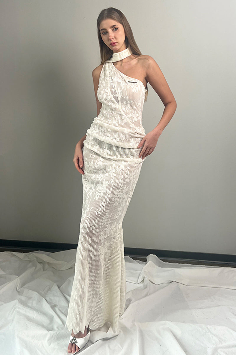 One Shoulder Pleated Maxi Gown