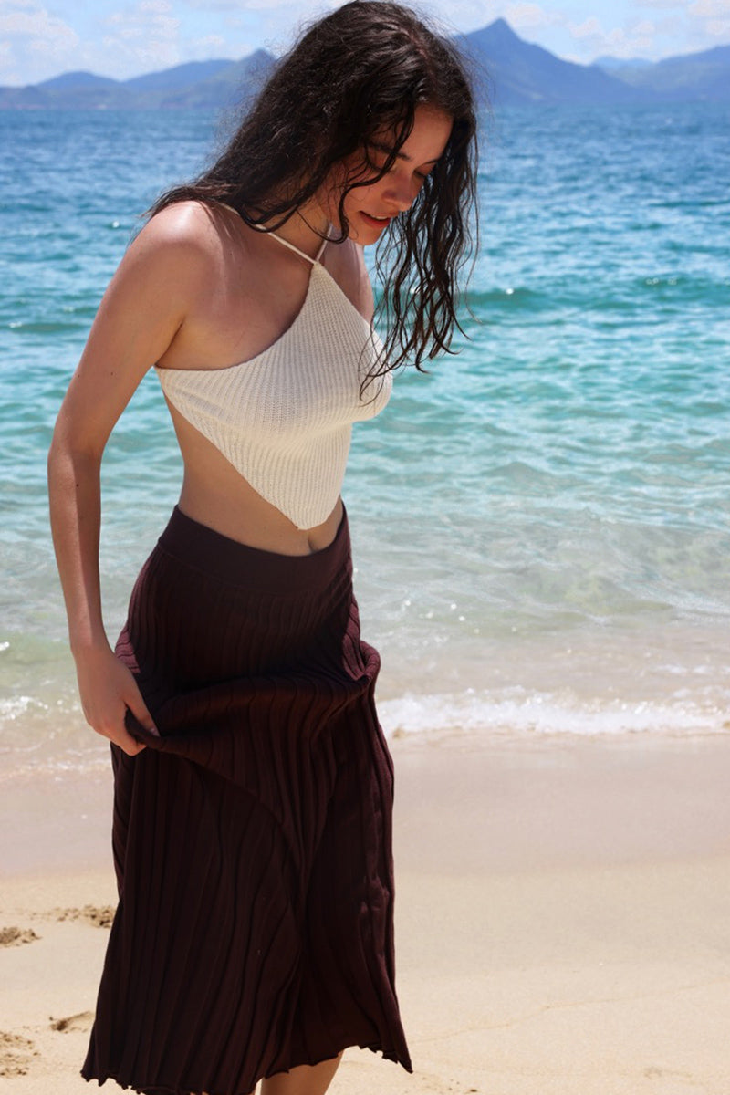 Knit Halter Handkerchief Crop Top