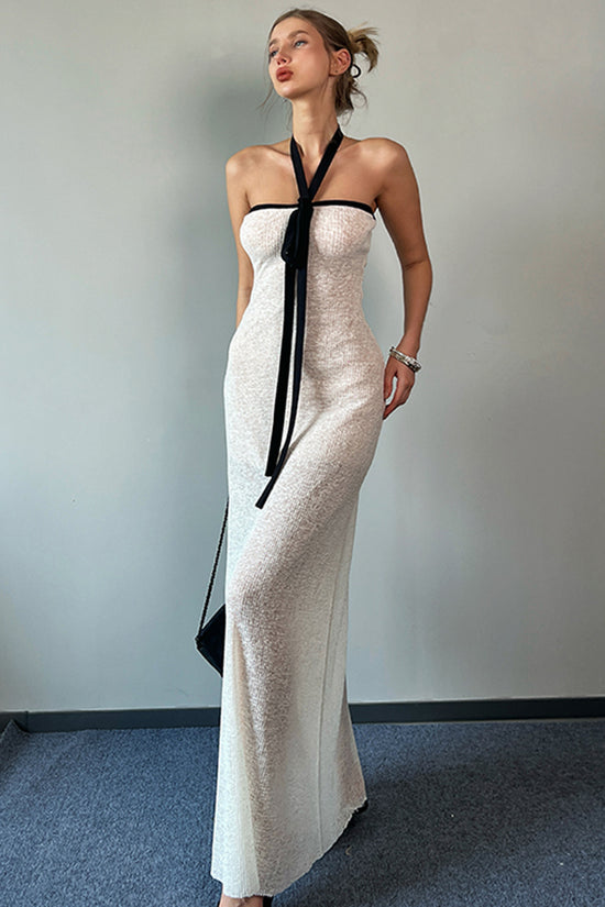 Halter Tie Front Tube Maxi Dress