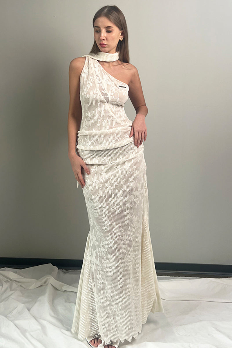 One Shoulder Pleated Maxi Gown