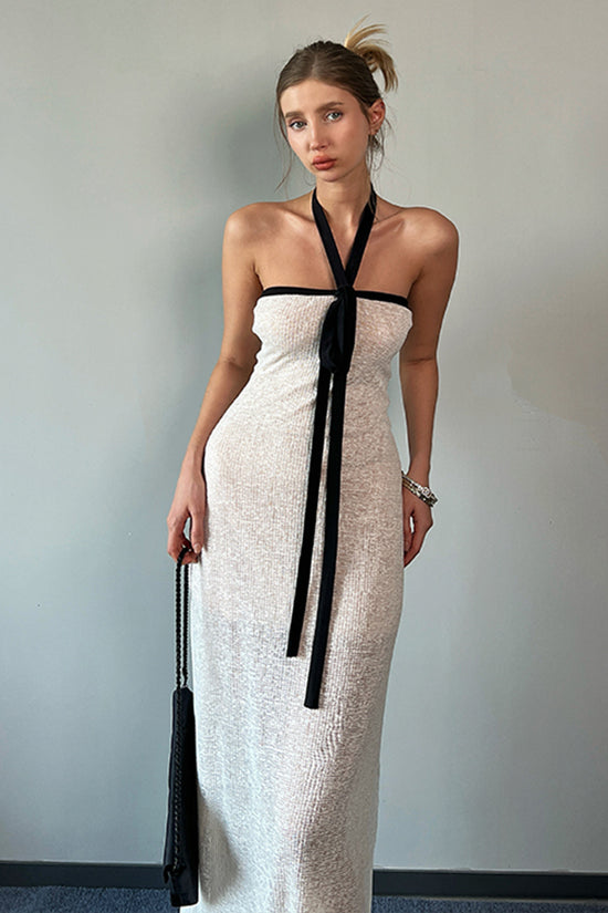 Halter Tie Front Tube Maxi Dress