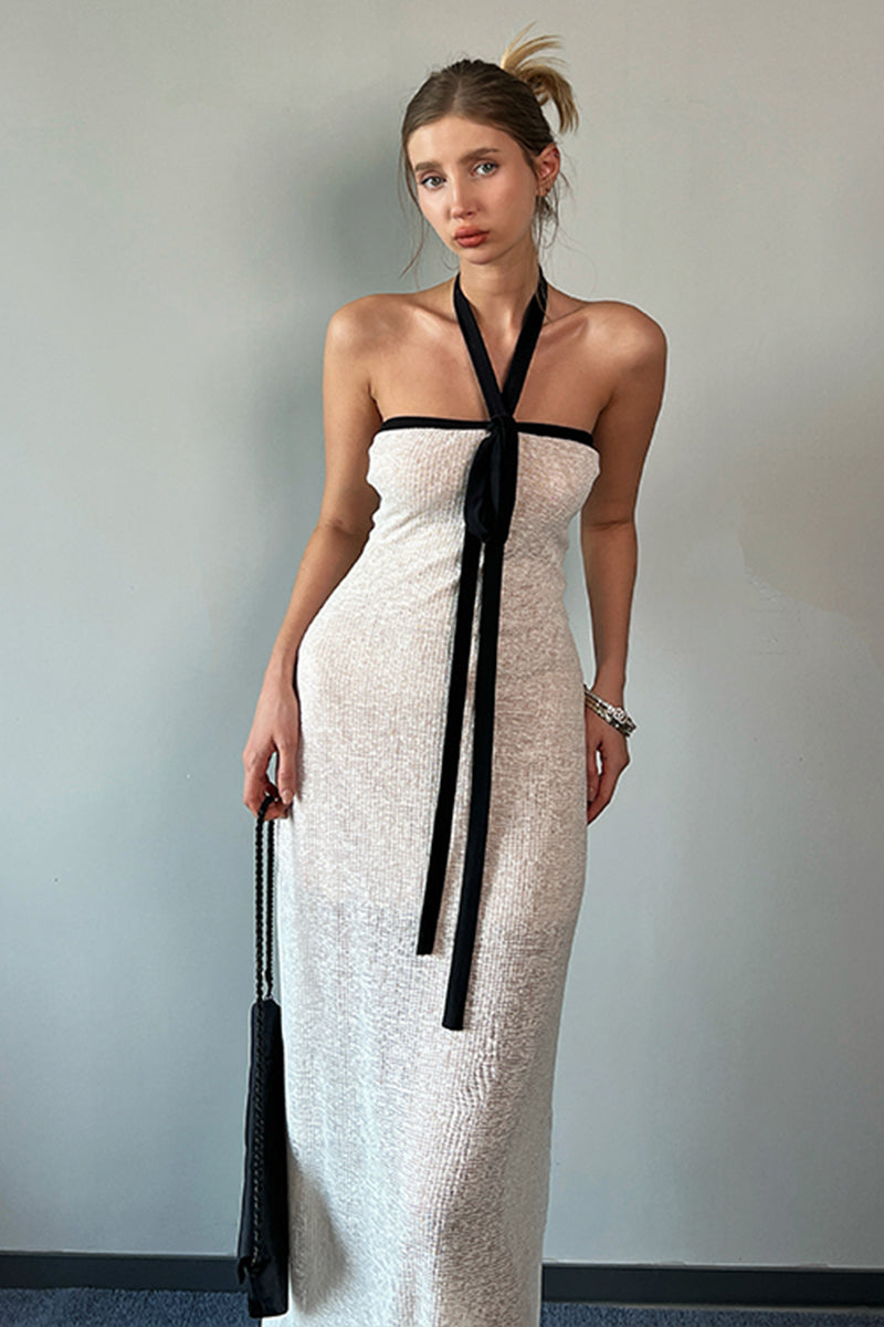 Halter Tie Front Tube Maxi Dress