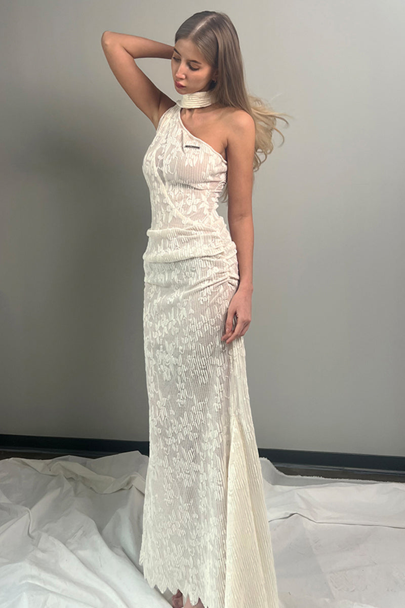 One Shoulder Pleated Maxi Gown