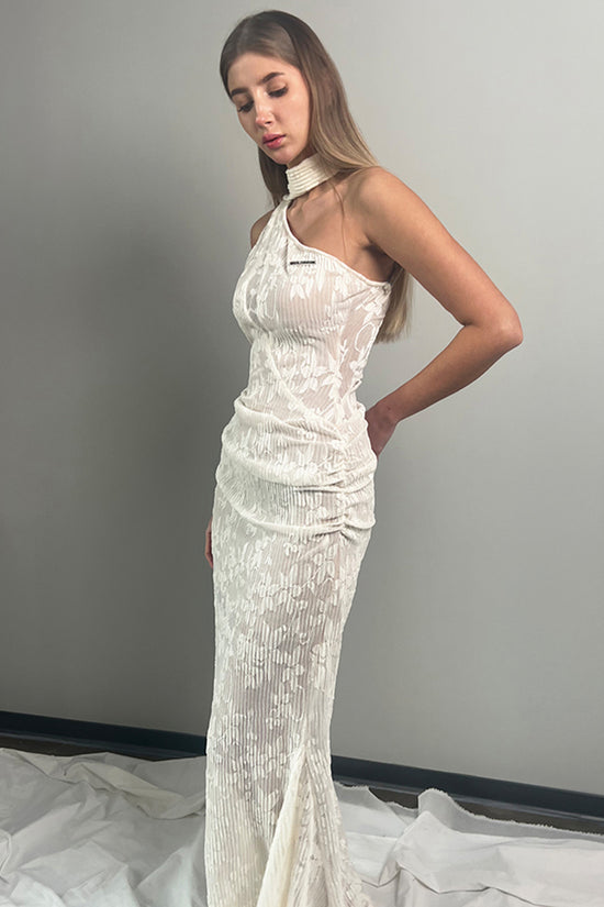One Shoulder Pleated Maxi Gown
