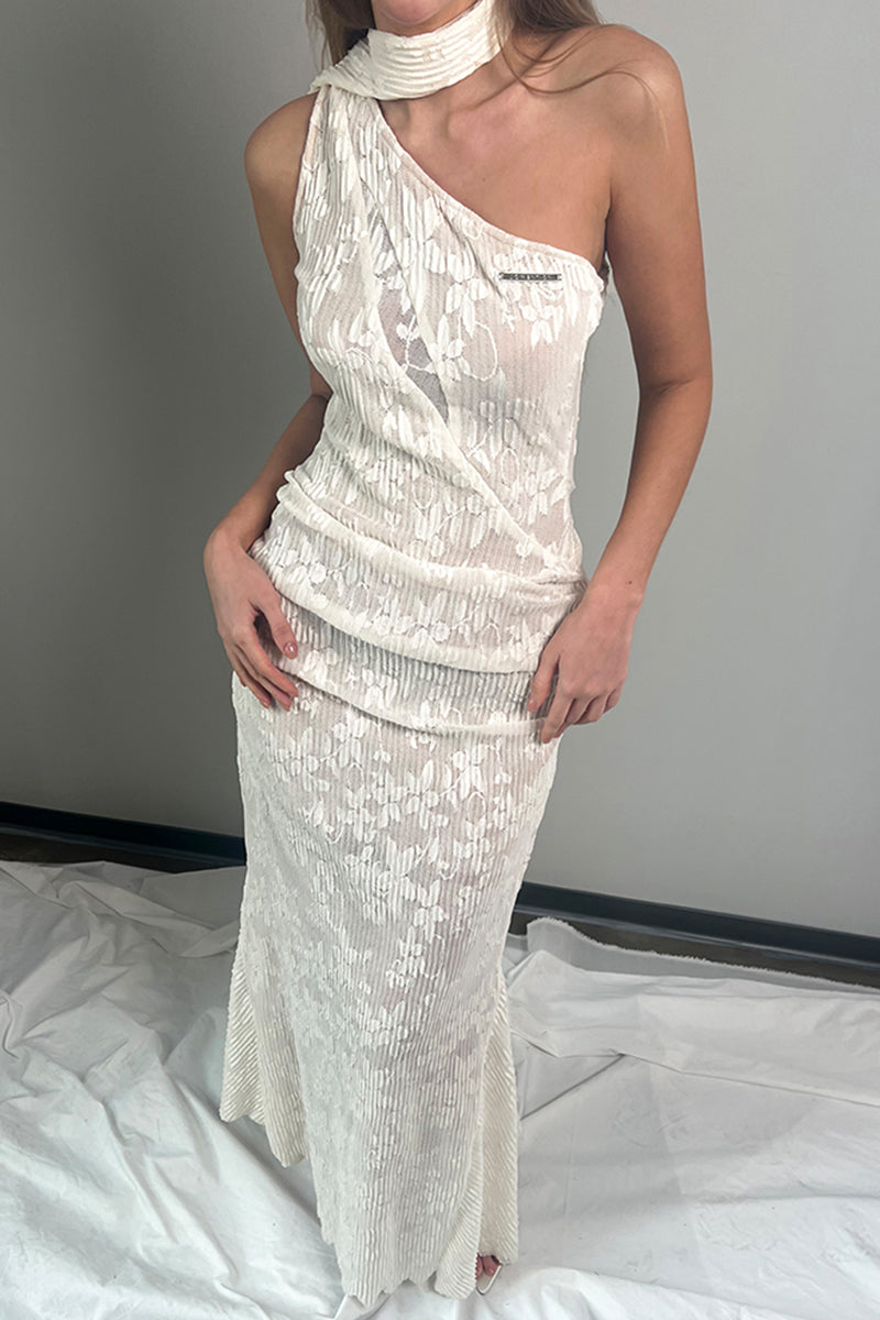 One Shoulder Pleated Maxi Gown