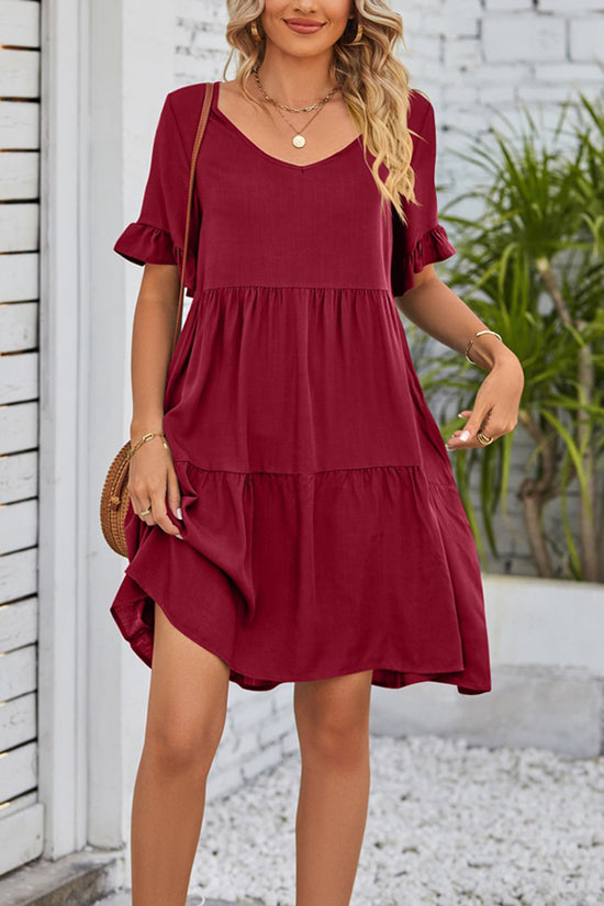 Tiered V-Neck Casual Dress