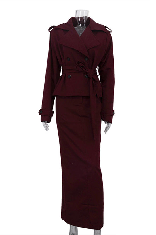 Elegant Trench Coat Skirt Set