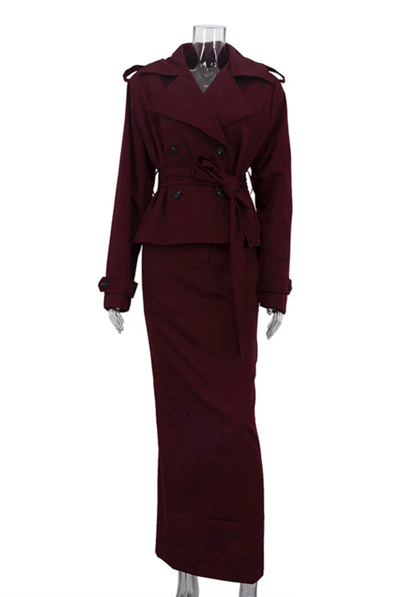 Elegant Trench Coat Skirt Set