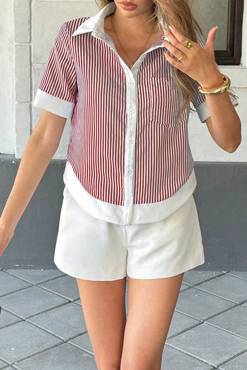 Striped Button-Up Short Sleeve Shirt