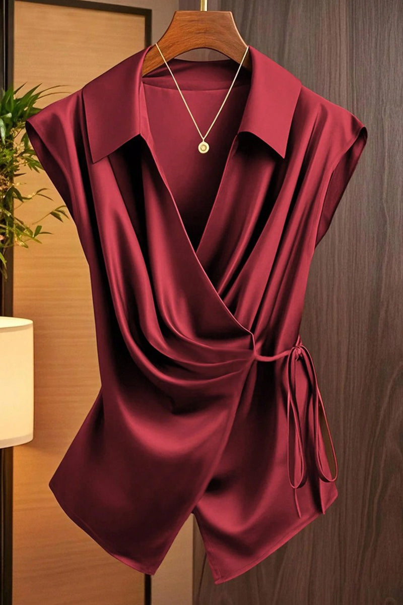 Draped Sleeveless Wrap Blouse