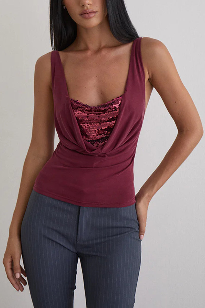 Draped Sequin Detail Tank Top